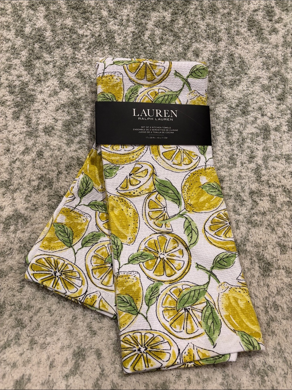 Lauren Ralph Lauren Lemon Kitchen Towels Set of 2 NWT Cotton 17x28”